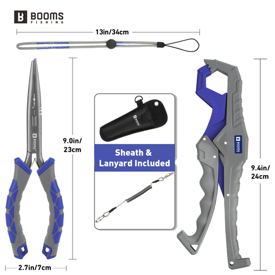 Booms Fishing 23cm Pliers and 24cm Fish Gripper Fishing Tools Set for Split Ring Line Cutters Hook Remover Fishing Tackle Kit