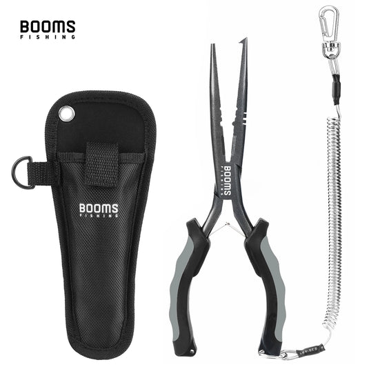 Booms Fishing F03 Multifunction Fishing Pliers Tools 23.5cm Straight Long Nose Stainless Steel Line Cutter Scissors Tools