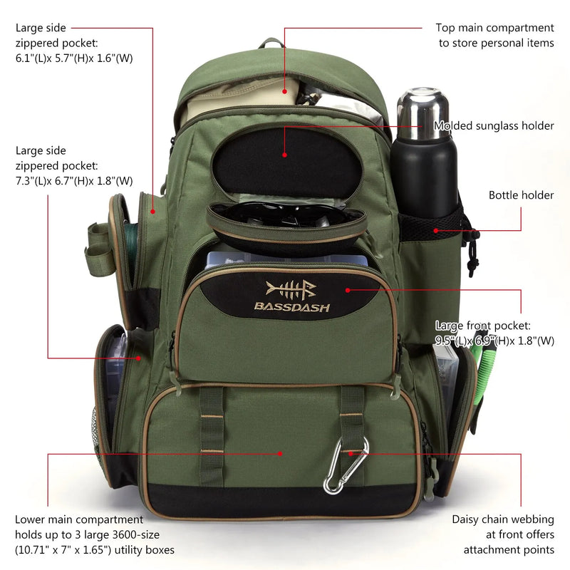 Load image into Gallery viewer, Bassdash Fishing Bag Tackle Backpack Lightweight Tactical Tackle Box Multifunctional
